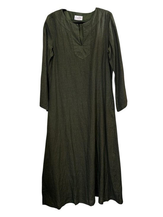 ellementree clothing Dresses & Skirts - Ellementree Woman’s Relaxed Olive Maxi Kaftan Linen Dress with Long Sleeves
